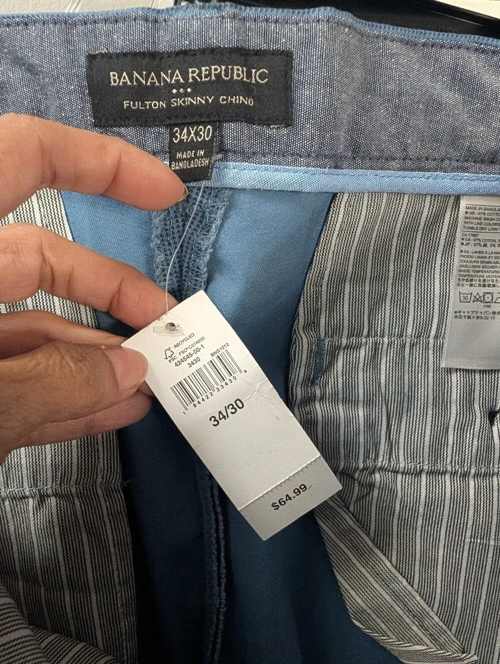 Banana Republic Men's Blue Chinos Fulton skinny chino 34x30 NWT